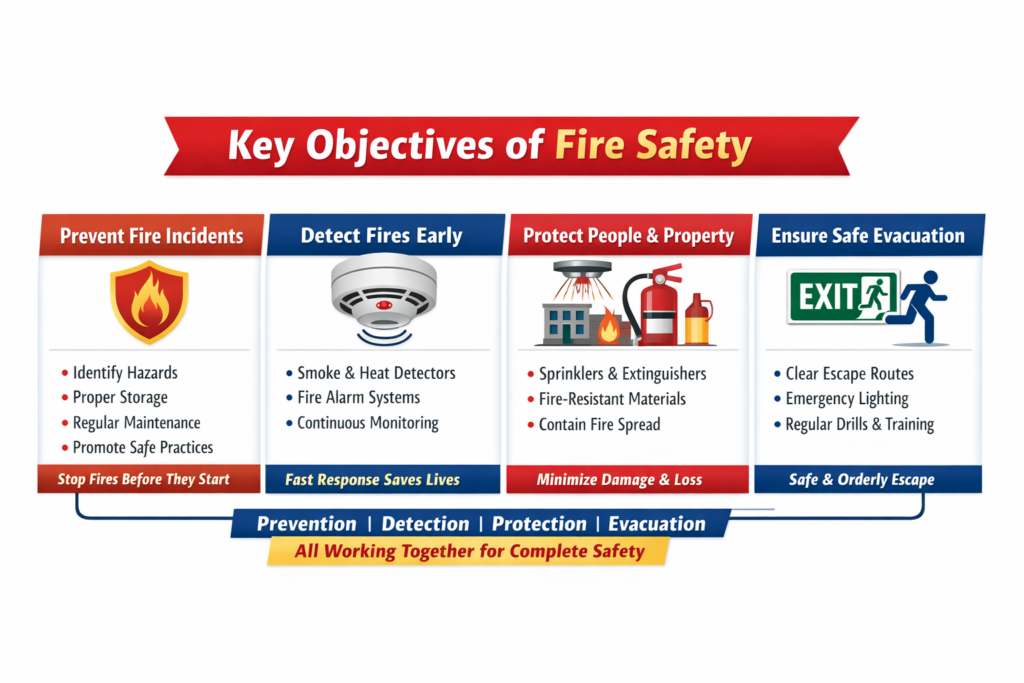 Key objectives of fire safety prevention detection protection evacuation