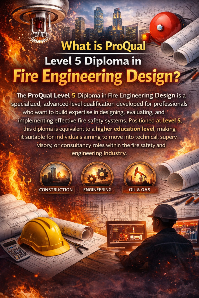 ProQual Level 5 Diploma in Fire Engineering Design overview infographic