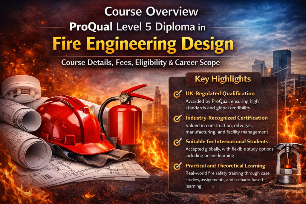 ProQual Level 5 Diploma in Fire Engineering Design course overview with fire safety equipment and key highlights