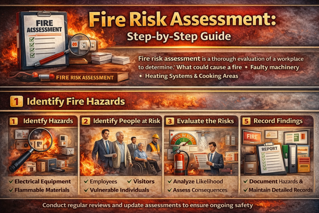 fire risk assessment steps workplace safety guide infographic