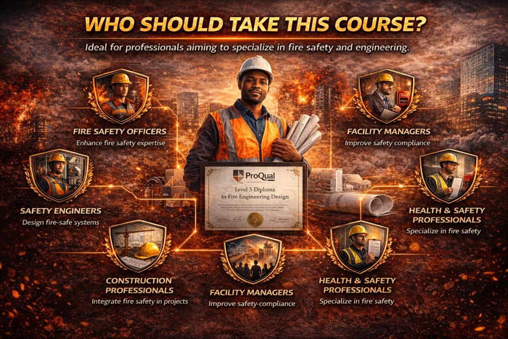 Who should take ProQual Level 5 Diploma in Fire Engineering Design fire safety officers engineers construction professionals facility managers