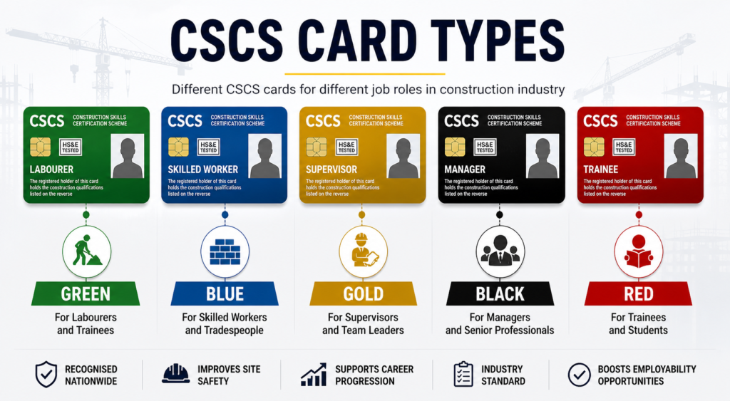 “CSCS card types explained green blue gold black red”