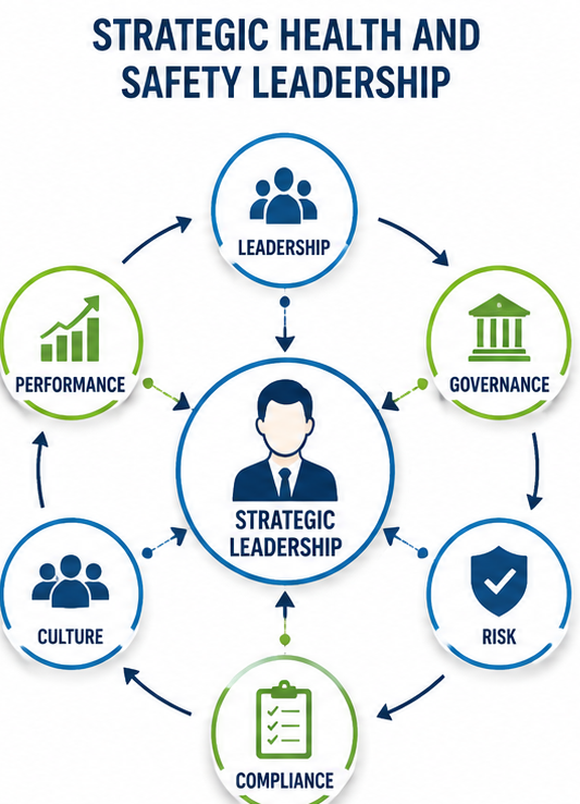 ProQual Level 7 Diploma strategic health and safety leadership model covering governance, risk management, compliance, safety culture, and organisational performance.