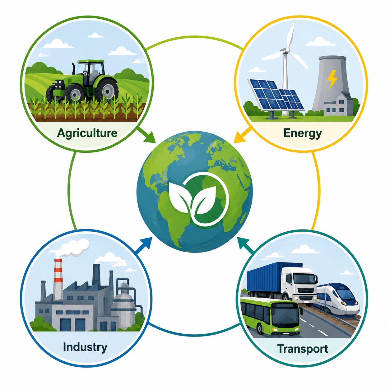 Sustainability sectors diagram with Earth